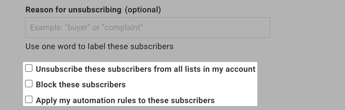 Unsubscribe from all lists, block, or apply automations