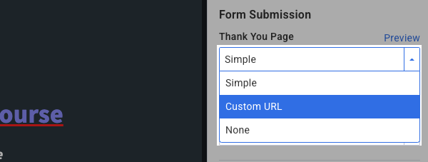 Thank you page options dropdown