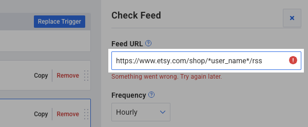Update Feed URL to match your Etsy store