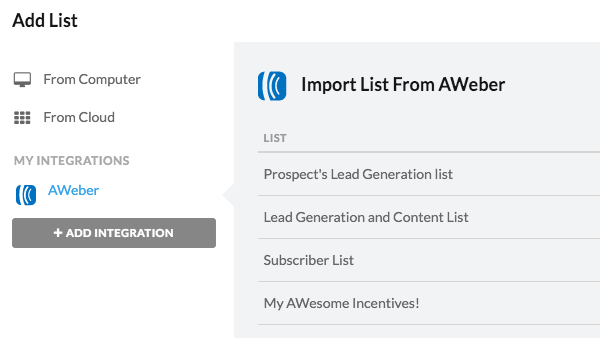 Choose Import List From AWeber